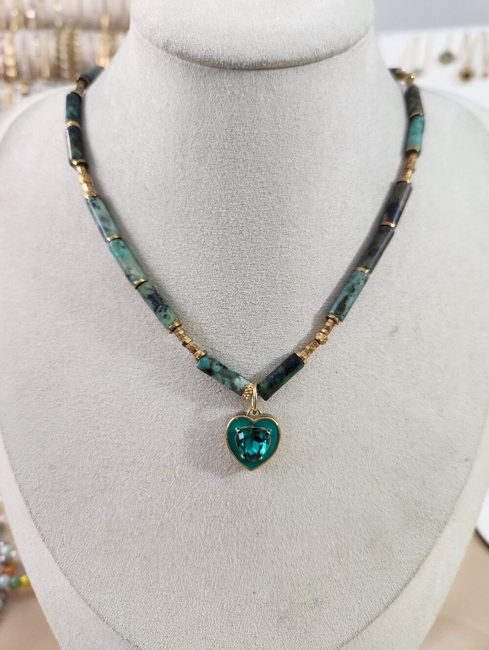 Stainless Steel African Turquoise Heart Necklace
